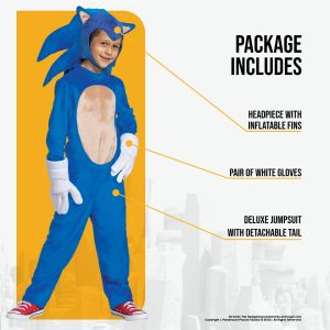 Sonic the Hedgehog Costume, Official Deluxe Sonic Movie Costume and Headpiece, Kids Size Medium (7-8)