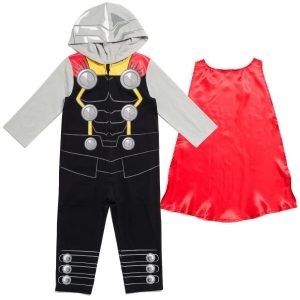 Marvel Avengers Thor Toddler Boys Zip Up Cosplay Coverall and Cape 4T