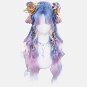 KORURACLUB gradient Wigs cosplay Wig pink Wigs lolita wigs anime Wig halloween Wigs for women (Aurora Blue-Pink)