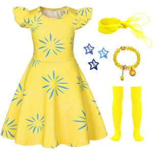 Akokvlar Girls Green Disgust Costume Cartoon Yellow Joy Costume Dress Halloween Outfit (5-6 Years, Yellow)