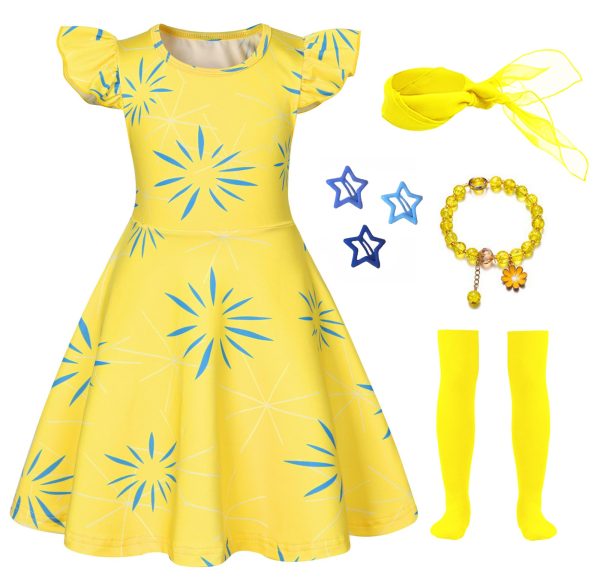 Akokvlar Girls Green Disgust Costume Cartoon Yellow Joy Costume Dress Halloween Outfit (5-6 Years, Yellow)