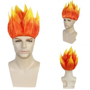 JoneTing Angry Wig Flame Fire Wigs 【+Hair Cap】 Short Red Ombre Wig for Men Women Cosplay Halloween Costume Red Hairs for Cosplay Party Flame Shape Hairs for Halloween Party