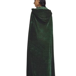 Evlatte Velvet Cloak, Adult Hooded Cloak Velvet Cape Halloween Witch Costume for Men and Women Cosplay Costumes (Green, Large)