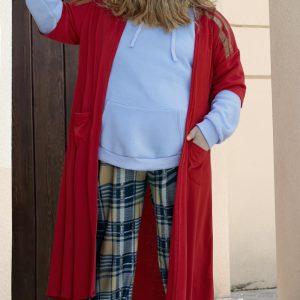 Mainfini Fat Thor Romper Clothes Set Adult Men Tall Superhero Hoodie Full Costume with Sweatshirt Pant Robe Gloves Wig Halloween Masquerade Event Complete Outfit Team Costume XL