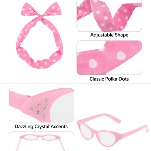 Aneco 6 Pack 50s Costume Set Chiffon Scarf Cat Eye Glasses Bandana Tie Headband Earrings for Women Accessories¡­