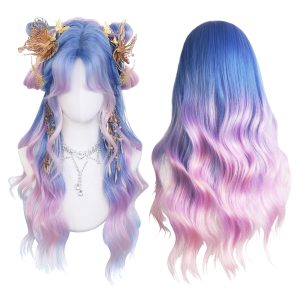 KORURACLUB gradient Wigs cosplay Wig pink Wigs lolita wigs anime Wig halloween Wigs for women (Aurora Blue-Pink)