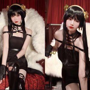abouder Yor Cosplay Wig with Headband - Black Long Ponytail Cosplay Wig for Yor Briar Anime Halloween Costume Party
