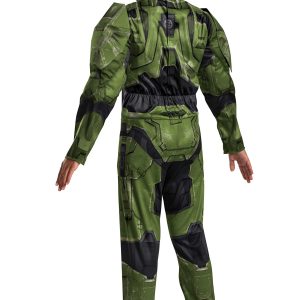 Disguise Halo Infinite Master Chief Costume, Kids Size Muscle Padded Video Game Inspired Character Jumpsuit, Child Size Small (4-6) Green & Black