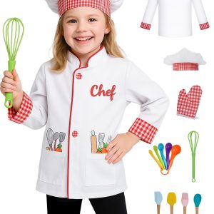 ANPHILE Chef Costume for Kids with Hat – Toddler Chef Outfit Dress Up Clothes Career Day Halloween Costumes for Boys Girls