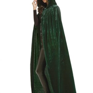 Evlatte Velvet Cloak, Adult Hooded Cloak Velvet Cape Halloween Witch Costume for Men and Women Cosplay Costumes (Green, Large)