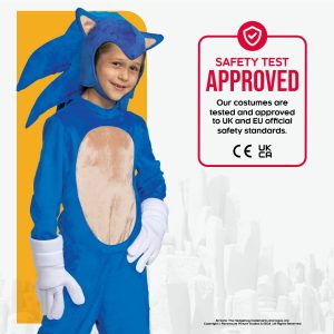 Sonic the Hedgehog Costume, Official Deluxe Sonic Movie Costume and Headpiece, Kids Size Medium (7-8)
