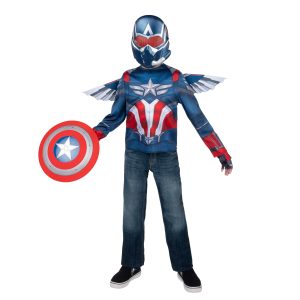 MARVEL Captain America Official Dress Up Trunk Set - Seven-Piece Set with Costume Top, Mask, Wings, Gloves, and Shield - Size S (4-7)
