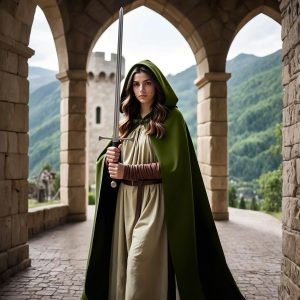 KDAFJLKD Women's Hooded Velvet Cloak, Renaissance Medieval Buckle Cape,Halloween Costume Cloak (Green)