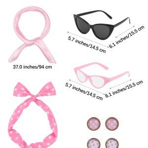 Aneco 6 Pack 50s Costume Set Chiffon Scarf Cat Eye Glasses Bandana Tie Headband Earrings for Women Accessories¡­