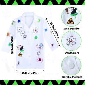 Keymall Mad Scientist Costume for Kids 6 Pieces Halloween Crazy Mad Wig Scientist Lab Coat Mustache Goggles Gloves Bow Tie (Set A)
