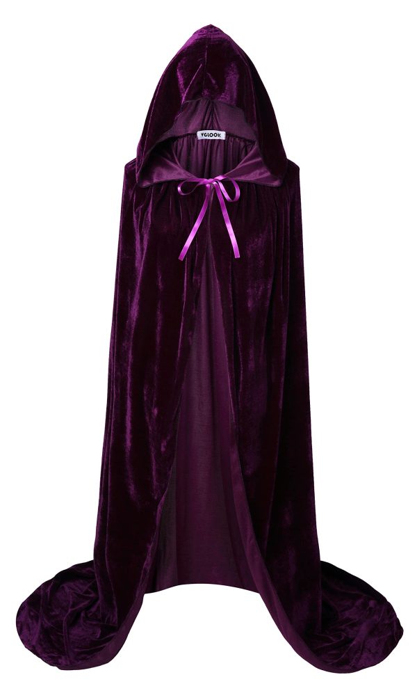 VGLOOK Unisex Adults Hooded Cloak Velvet Cape for Halloween Cosplay Costumes 59 inch Purple