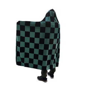 Anime Throw Blanket Flannel Fleece Blanket Cosplay Hooded Cloak Shawl Wrap Nap Quilt Bed Throws Large Size 80''X60'' (80''X60'', Green)