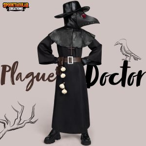 Spooktacular Creations Black Plague Doctor Costumes Set, 10 in 1 Halloween Costume Beak Mask Plague Dr Outfit for Kids