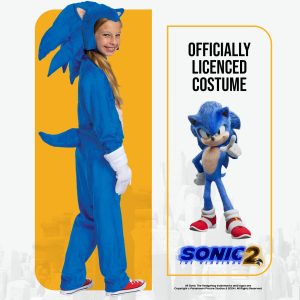 Sonic the Hedgehog Costume, Official Deluxe Sonic Movie Costume and Headpiece, Kids Size Medium (7-8)