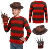 stepsin Horror Movie Costume Kids Creepy Nightmare Killer Costume Halloween Cosplay Outfits with Claw Glove Hat