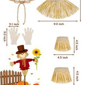 9 Piece Scarecrow Costume Set for Women Men Scarecrow Hat Gloves Rope Belt Straw Kit Holloween Cosplay Accessories