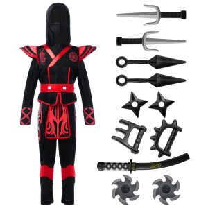 Spooktacular Creations Ninja Costume for Kids, Boy Red Ninja Ornery Costume for Halloween Dress Up Party, Halloween Role Playing, S
