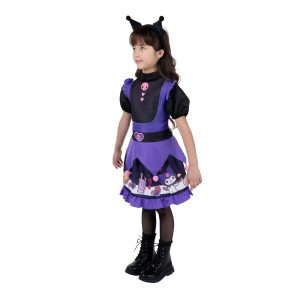 Jazwares Costume Play Hello Kitty and Friends Kuromi Official Youth Halloween Dress - Premium Quality Printed Dress with Headband (M)