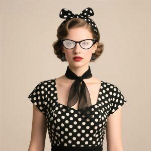 Bcxfbxd 7 Pcs 50's Women Costume Accessories Set 1950s Outfits Accessories Cat Eye Glasses Scarf Bandana Headband Drop Dot Earrings for Girls Party Halloween