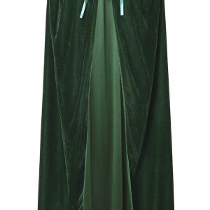 BIGXIAN Long Hooded Cloak Velvet Cape Witch Costume Halloween Costumes for Women Men (Dark Green, Large)