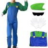 Atecheseed Super Brothers Costume Plumber Jumpsuits Halloween Cosplay With Hat Gloves Beards Blue Medium