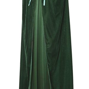 BIGXIAN Long Hooded Cloak Velvet Cape Witch Costume Halloween Costumes for Women Men (Dark Green, Large)