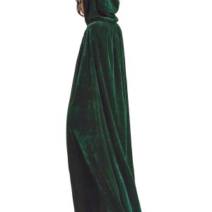 Evlatte Velvet Cloak, Adult Hooded Cloak Velvet Cape Halloween Witch Costume for Men and Women Cosplay Costumes (Green, Large)