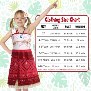 OFIHIDO Princess Costume for Girls Ocean Adventure,Princess Dress Up for Kids,Halloween Costume Birthday Gifts (5-6Years) Red
