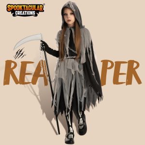 Spooktacular Creations Girl Grim Reaper Costume with Gloves and Tights Glow in the Dark, Scary Halloween Costume for Dress Up Party-M(8-10yr)