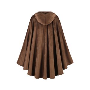 LMYOVE Men Hooded Cloak Adult Medieval Renaissance Costume with Hood Velvet Cape Halloween Dress Up（Round Beck Brown，39.37''）