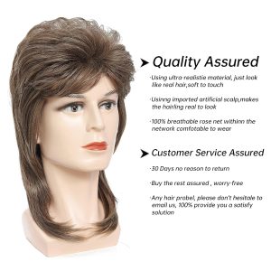 ByouByou Mullet Wigs for Men 80s Style Costumes Fancy Party Accessory Cosplay Wig Joe Dirt Emo Wig Halloween Men x (Light Brown)