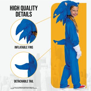 Sonic the Hedgehog Costume, Official Deluxe Sonic Movie Costume and Headpiece, Kids Size Medium (7-8)