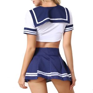 ANJAYLIA Women Lingerie Schoolgirls Outfit Lingerie Roleplay Cosplay Sailor Costumes with Socks(Blue)