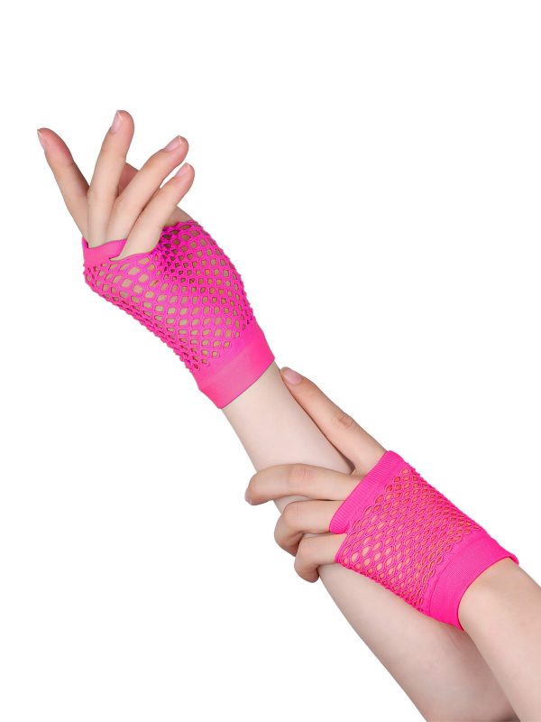 80s Accessories for Women Costume Lace Headband Earrings Fishnet Gloves Necklace Bracelet for 80's Party (Rose Red) - Image 5