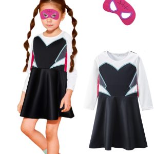 amxjxma Ghost Girl Costume Hero Spider Halloween Dress For Girls Cosplay Outfit (3-4T)