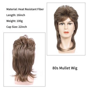 ByouByou Mullet Wigs for Men 80s Style Costumes Fancy Party Accessory Cosplay Wig Joe Dirt Emo Wig Halloween Men x (Light Brown)