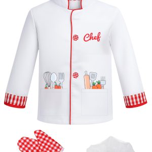 ANPHILE Chef Costume for Kids with Hat – Toddler Chef Outfit Dress Up Clothes Career Day Halloween Costumes for Boys Girls