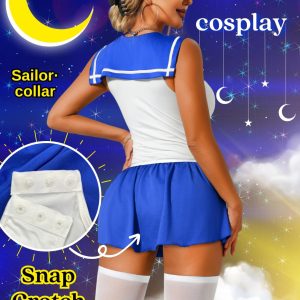 EHSUYAB 3Pcs Women Sailor Costume Halloween, Japanese School Girl Uniform Outfit, Snap Crotch Anime Cosplay Lingerie Set Medium
