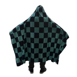Anime Throw Blanket Flannel Fleece Blanket Cosplay Hooded Cloak Shawl Wrap Nap Quilt Bed Throws Large Size 80''X60'' (80''X60'', Green)