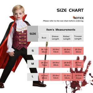 HOMELEX Child Vampire Costume for Boy Scary Halloween Red Costumes for Kids Dress Up Set