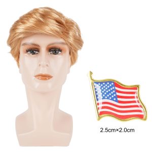 GenmeiFBH Funny Celebrity Wig - Presidential Candidate Donald Trump Wig Set, Including Flag Pin, Perfect for Halloween