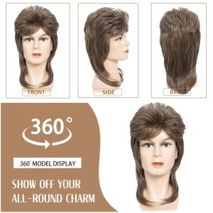 ByouByou Mullet Wigs for Men 80s Style Costumes Fancy Party Accessory Cosplay Wig Joe Dirt Emo Wig Halloween Men x (Light Brown)