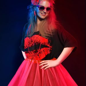 80s Outfit Costume Accessories for Women Neon T Shirt Tutu Skirt for Halloween(Red,S)