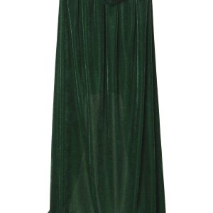BIGXIAN Long Hooded Cloak Velvet Cape Witch Costume Halloween Costumes for Women Men (Dark Green, Large)