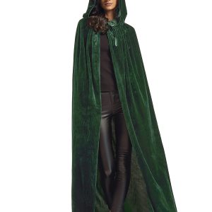 Evlatte Velvet Cloak, Adult Hooded Cloak Velvet Cape Halloween Witch Costume for Men and Women Cosplay Costumes (Green, Large)